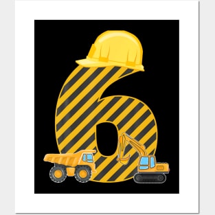 Six 6Yr 6Th Birthday Construction Outfit Boy 6 Years Old Posters and Art